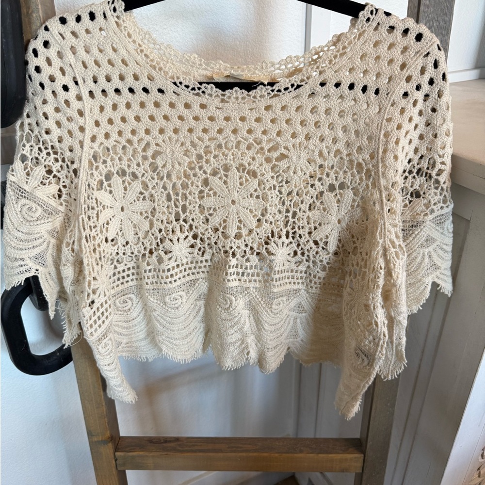 Rebellion Cream Cap-Style Cropped Blouse